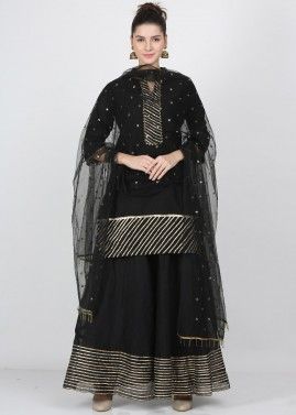 Black Readymade Chanderi Gota Patti Laced Sharara Suit