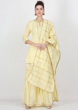 Yellow Gota Patti Laced Readymade Gharara Suit