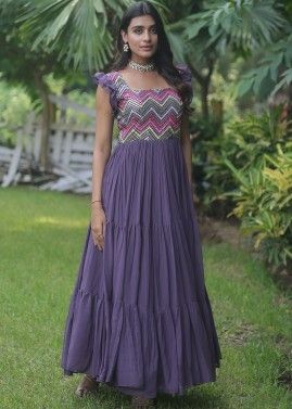 Purple Embroidered Georgette Gown 