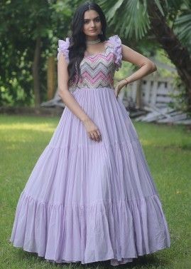 Purple Embroidered Gown In Georgette