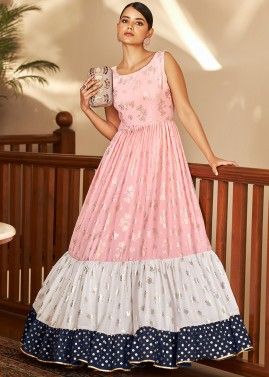 Readymade Multicolored Foil Print Tiered Gown