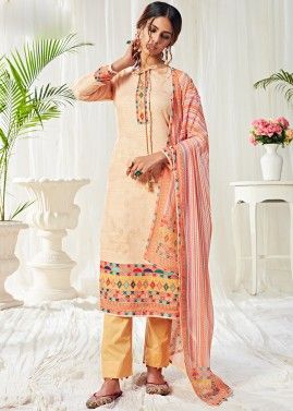 Cream Cotton Digital Printed Pant Salwar Suit