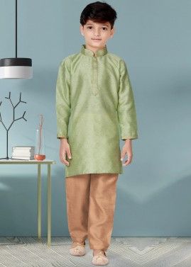Readymade Green Woven Kurta Pajama For Kids