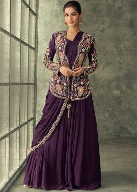 Purple Gown With Embellished Jacket
