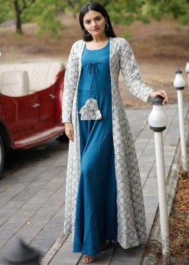 Blue Embroidered Readymade Jacket & Gown