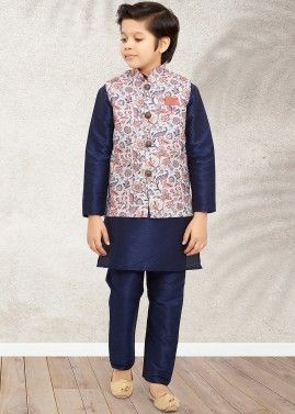 Readymade Blue Kurta Pajama With Jacket For Kids