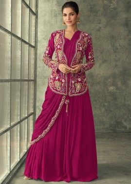 Pink Georgette Gown & Embroidered Jacket