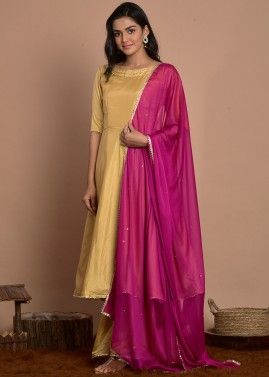 Readymade Golden Flared Palazzo Suit With Dupatta