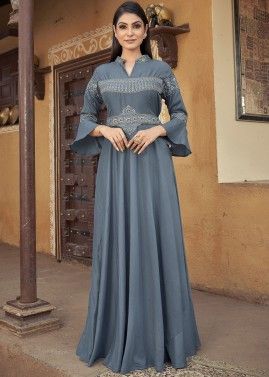 Readymade Grey Embroidered Cotton Gown
