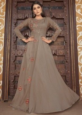 Brown Embroidered Overlapped Gown