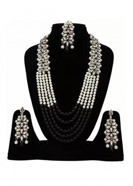 Pearl Beaded White and Black Multichain Necklace Set