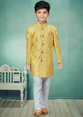 Yellow Redaymade Embroidered Kids Indo Western