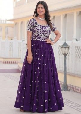 Readymade Purple Embroidered Gown