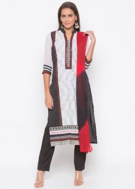 Black and Off White Readymade Printed Pant Salwar Suit