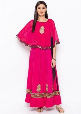 Pink Embroidered Cape Style Readymade Salwar Suit