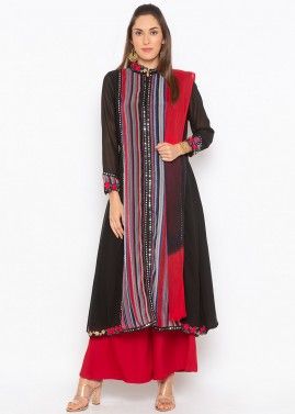 Readymade Black Stripes Printed Slit Style Palazzo Suit