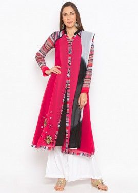 Pink Embroidered Slit Style Readymade Palazzo Suit