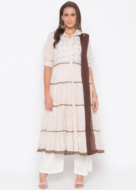 Off White Readymade Printed Multi Tiered Palazzo Suit