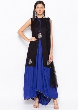 Black and Blue Asymmetric Readymade Pant Salwar Suit
