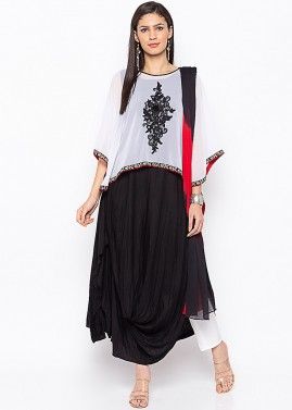 White and Black Cape Style Readymade Pant Salwar Suit