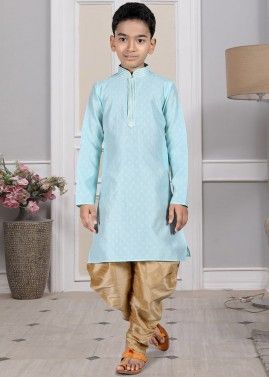 Readymade Turquoise Color Silk Kids Dhoti Kurta