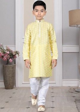 Readymade Yellow Color Art Silk Kids Kurta Pajama