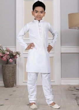 Readymade White Color Cotton Kids Kurta Pajama