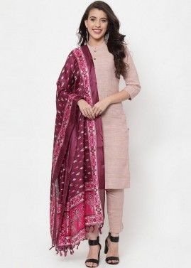Readymade Pink Straight Cut Cotton Pant Salwar Suit