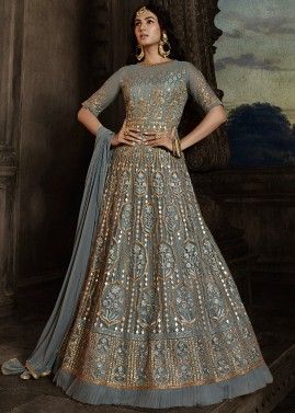 Sonal Chauhan Grey Embroidered Frilled Style Anarkali Suit