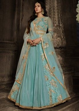 Sonal Chauhan Blue Net Embroidered Twin Layered Suit