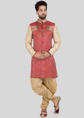Red and Golden Readymade Indo Western Sherwani