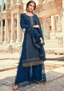 Navy Blue Embroidered Pakistani Palazzo Suit