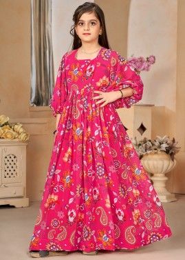Readymade Pink Floral Printed Georgette Gown
