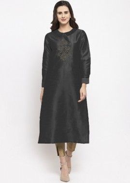 Readymade Black Embroidered Long Kurta With Pant