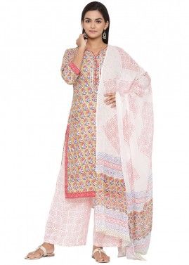 Floral Printed Readymade Suit With Cotton Palazzo