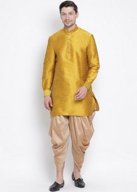 Readymade Yellow Cotton Silk Kurta Dhoti Set