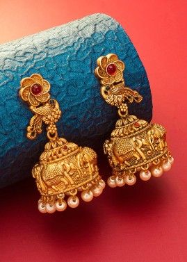 Embossed Golden Jhumka Style Earrings