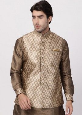Readymade Golden Woven Nehru Jacket