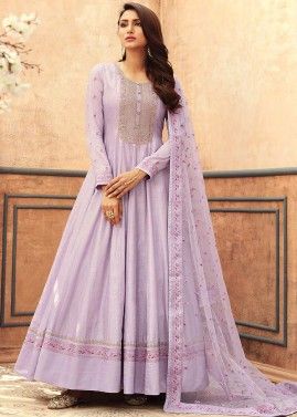 Purple Embroidered Anarkali Suit With Net Dupatta