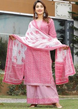 Readymade Pink Bandhani Print Cotton Palazzo Suit