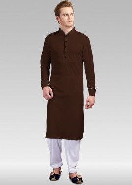 Readymade Brown Lycra Pathani Suit