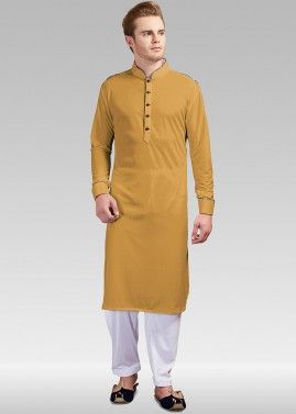 Yellow Readymade Lycra Pathani Suit
