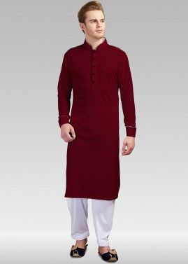 Maroon Readymade Lycra Pathani Suit