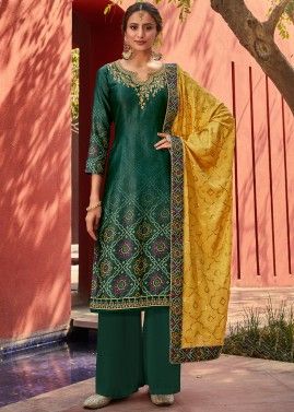 Green Digital Printed Palazzo Suit With Dupatta