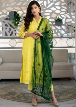 Readymade Yellow Embroidered Pant Style Suit