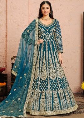 Blue Abaya Style Salwar Suit With Dupatta