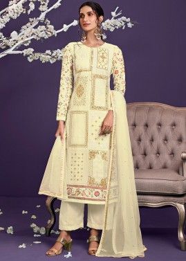 Yellow Embroidered Suit In Georgette