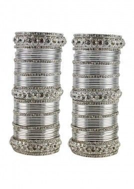 Silver Stone Studded Bridal Bangle Set
