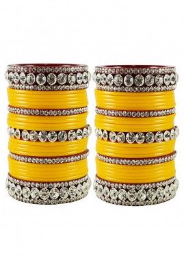 Yellow Stone Studded Bridal Bangle Set