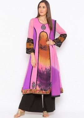 Readymade Pink Tie Dye Salwar Suit With Dupatta